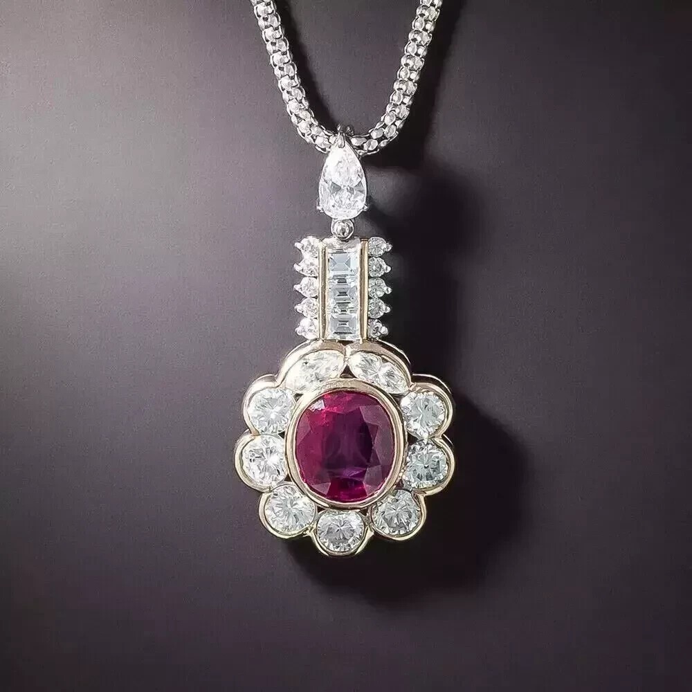 14k White Gold Plated 2Ct Round Cut Simulated Pink Ruby Stunning Women’s Pendant