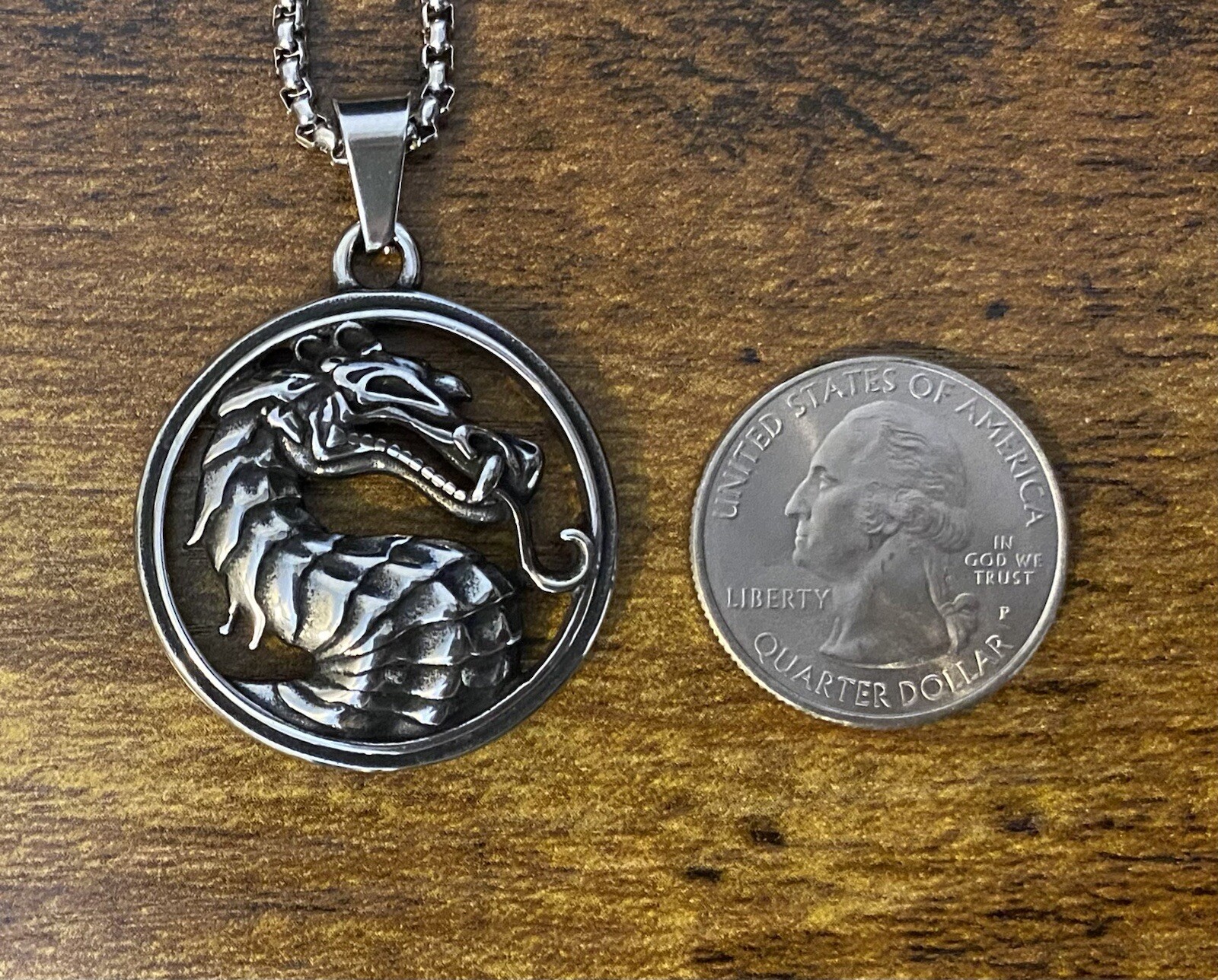 1pc Mortal Kombat Dragon Head Charm Pendant With 23” Necklace Movie Video Game