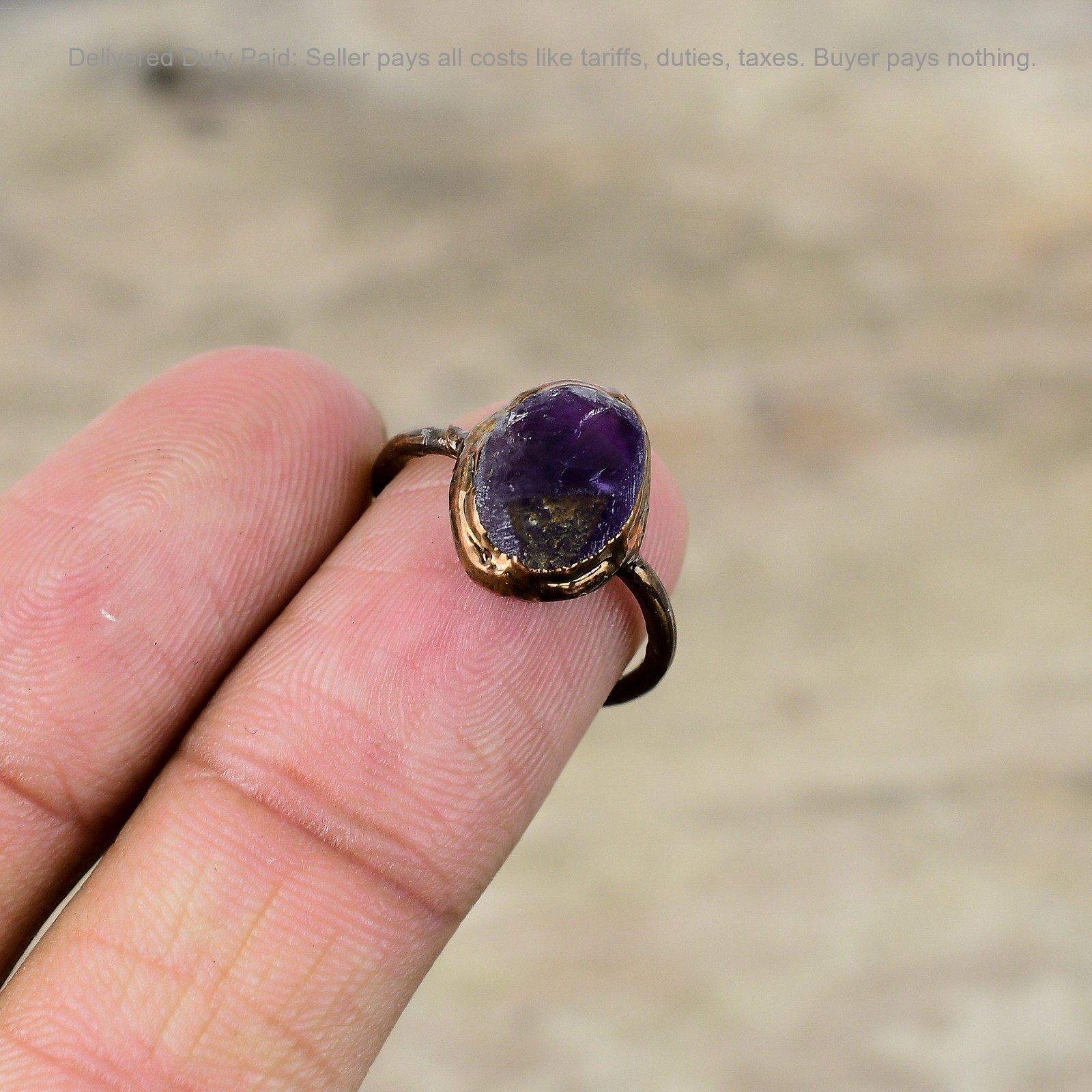 Copper African Amethyst Rough Gemstone New Stackable Handmade Electroformed Ring