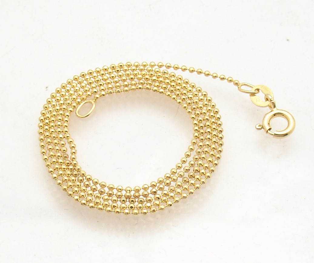 1mm Technibond Solid Bead Ball Chain Necklace 14K Yellow Gold Plated Silver 925