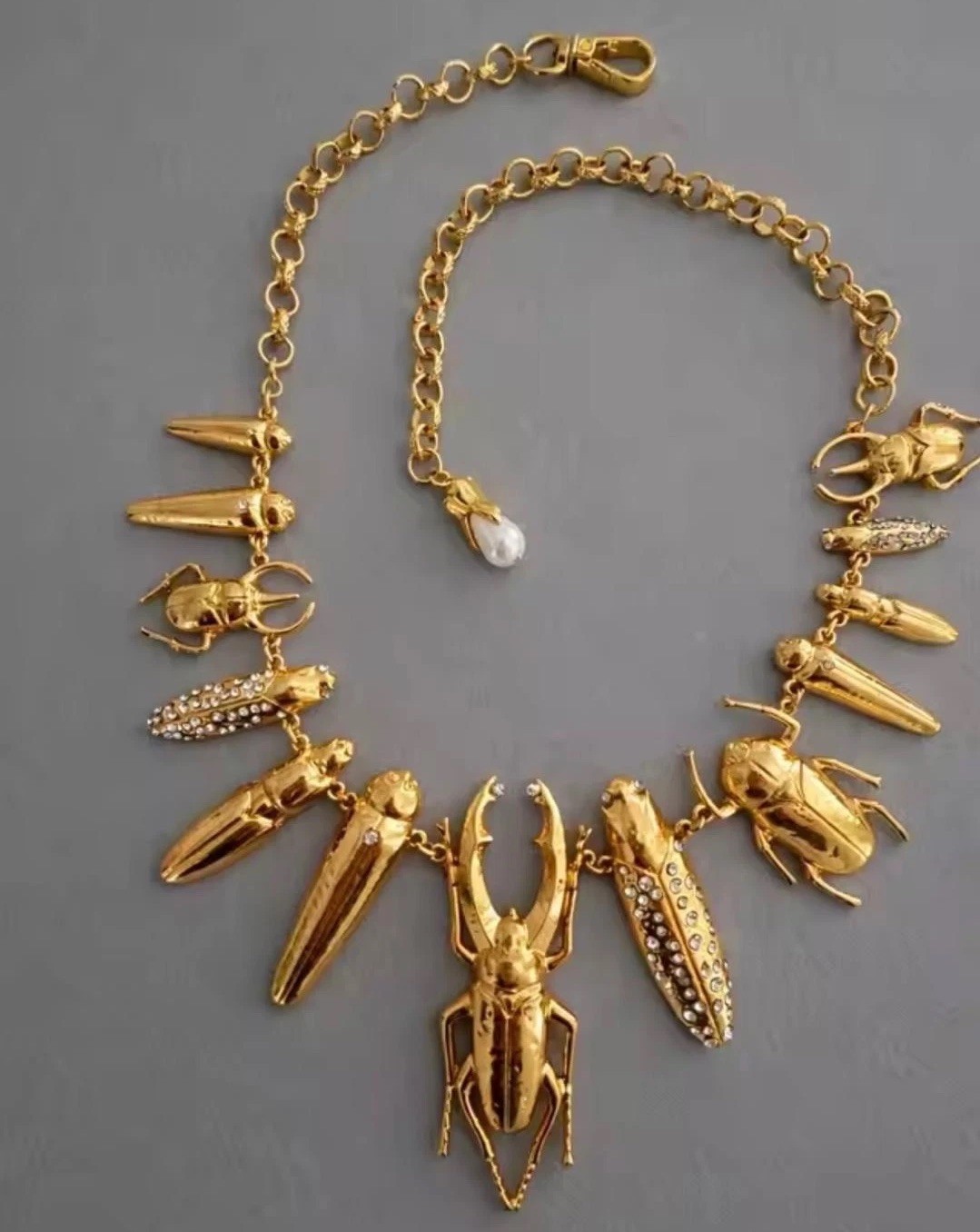 Surrealist Beetle Pendant Statement Necklace Wearable Art Jewelry