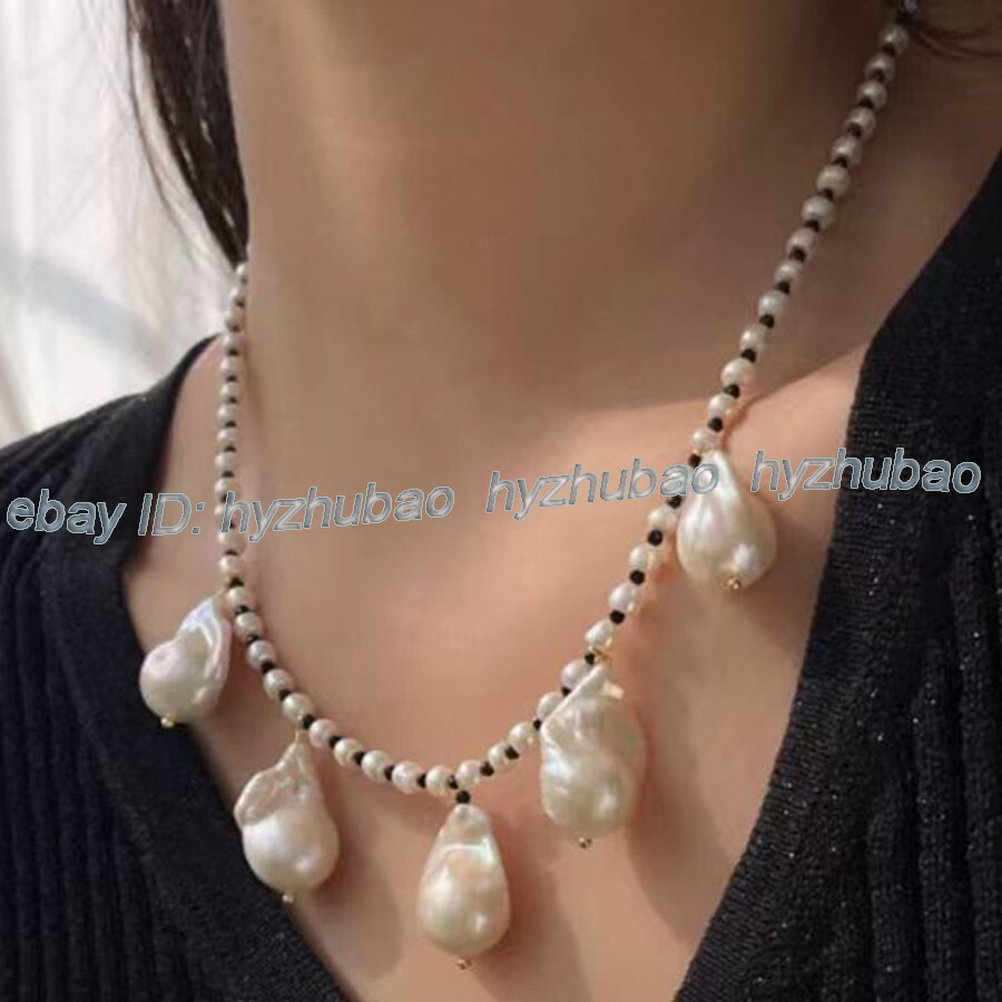 Natural 5-6mm/15-20mm White Baroque Reborn Keshi Pearl Pendants Necklace 18″-28″