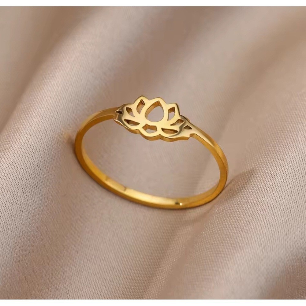 18k Over Silver Lotus Flower Ring Gold Minimalist Yoga Meditation Band. SZ 6