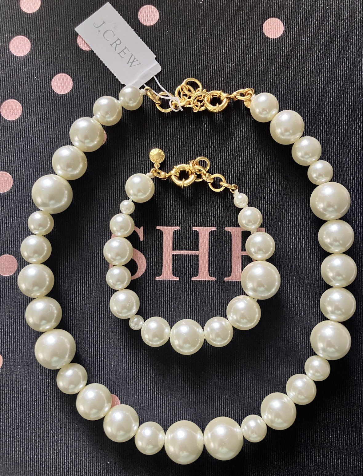 NWT J.Crew Cream Pearl Ball Necklace and Bracelet Set with Gold Accents