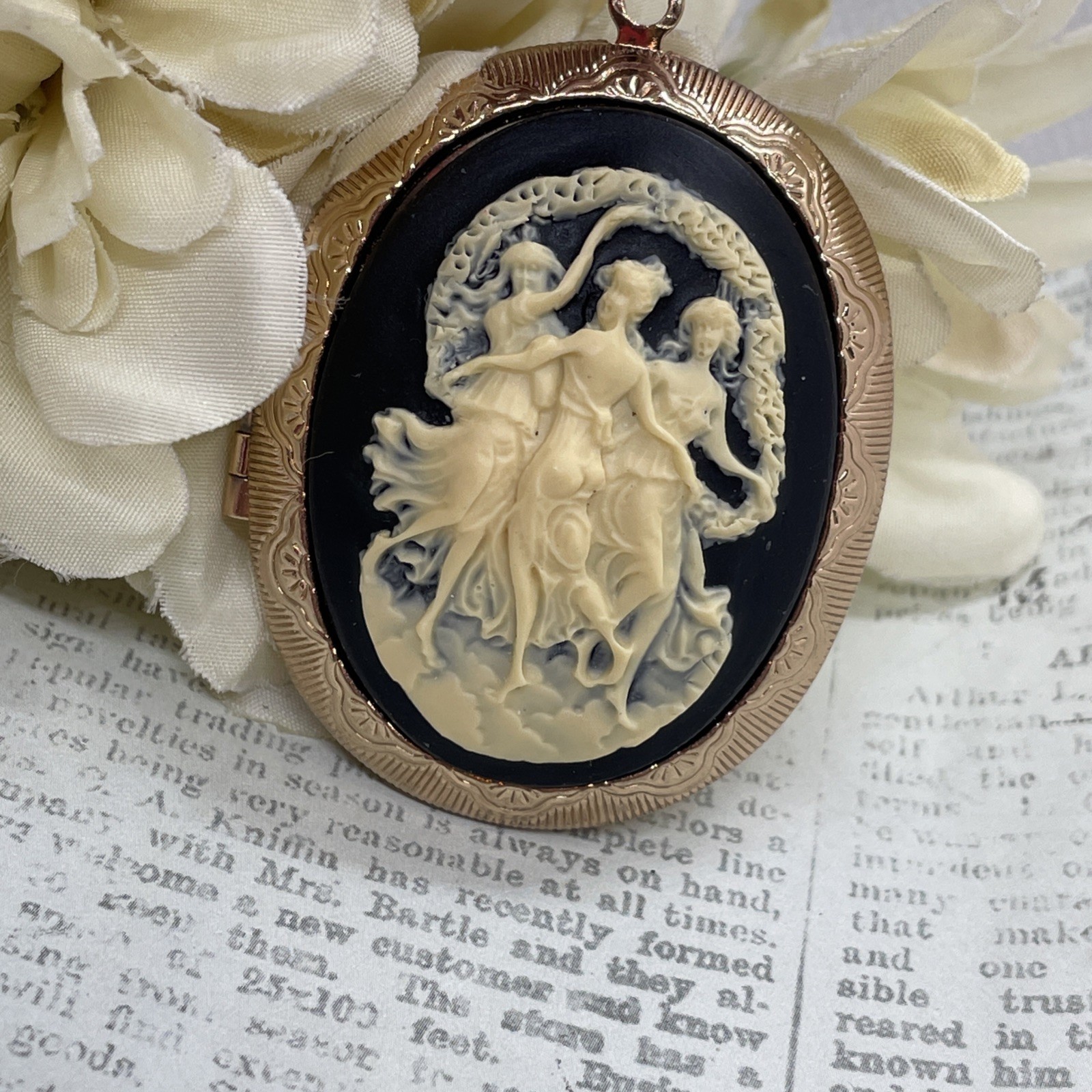 Rose Gold Photo Locket Necklace Birthday Gift 3 Graces Muse Muses Dancer Cameo