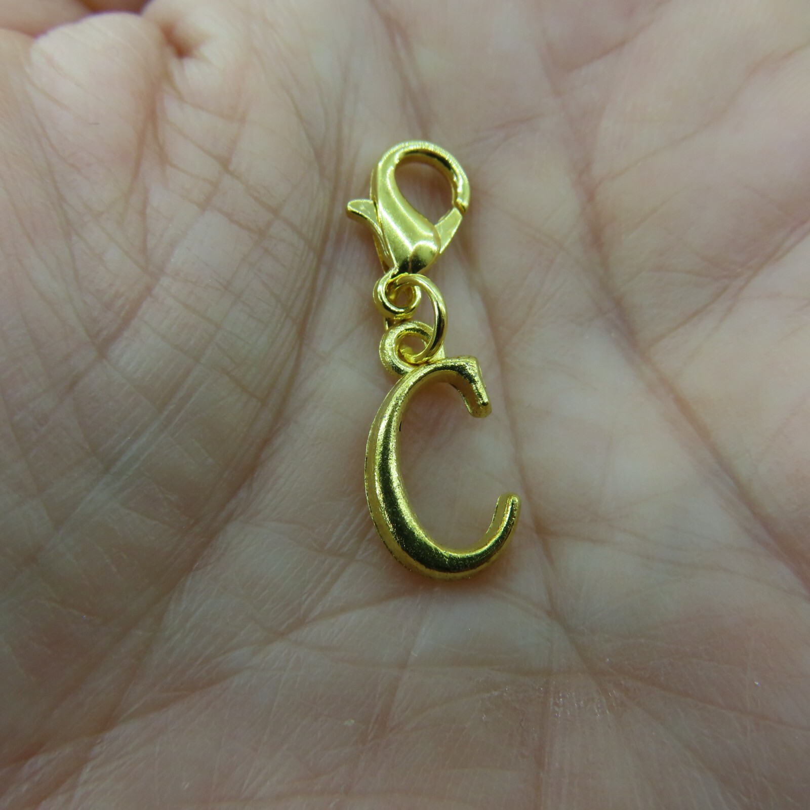 Initial CURSIVE LETTER C Charm Zipper Pull Keychain Add On Clip Gold Tone Medium