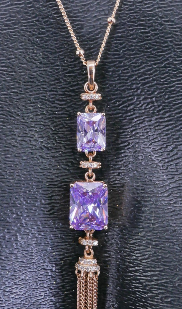 VANNA K BoHo AMETHYST CZ SPACER ROSE GOLD VERMEiL TASSLE BALL CHAiN 21″ NECKLACE