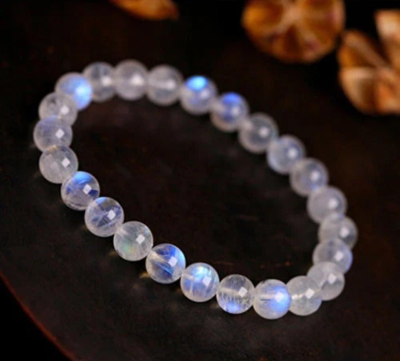 AAA+ Grade Natural Moonstone 7mm Bead Bracelet Healing Crystal Blue Flash
