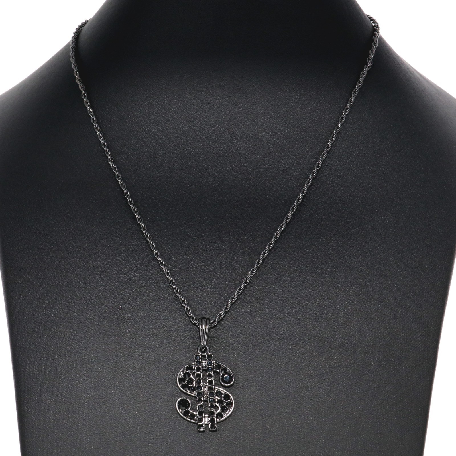 Dollar Sign Gun Plated Pendant Necklace, Money Symbol Charm with Rope Chain