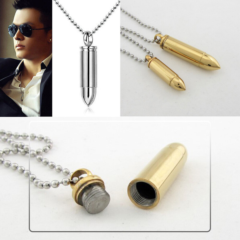 Stainless Steel Open Bullet Pendant Necklace for Men Pill Case Holder Jewelry