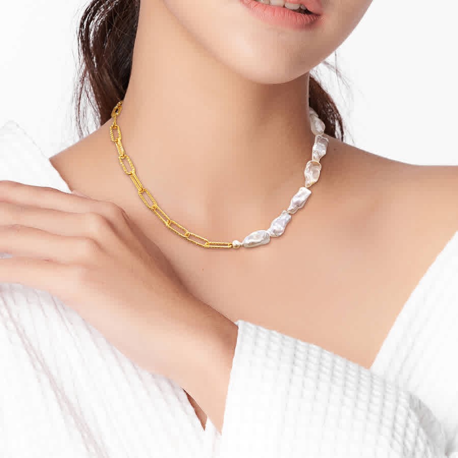 AMOUR 5-7 Mm Cultured Freshwater Keshi Pearl and 7 Mm Link Chain Necklace In 18k
