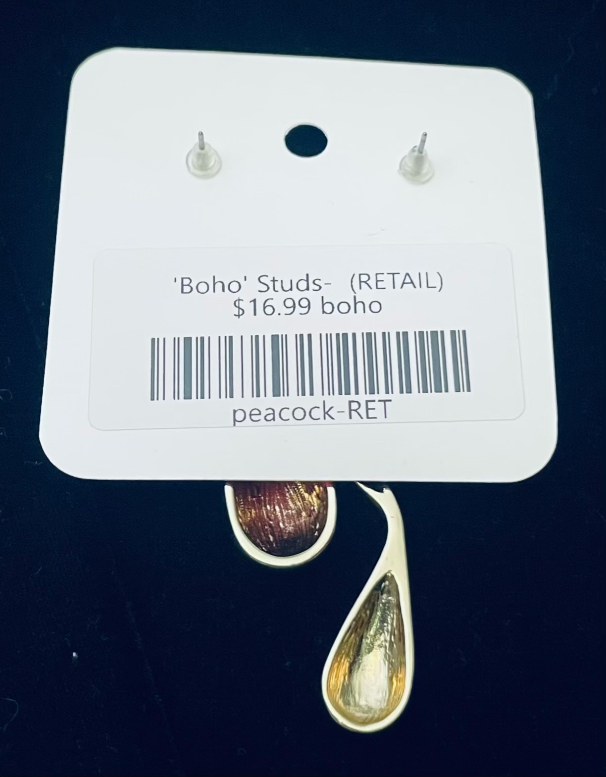Sassy Jones Boutique Earrings Asymmetrical Teardrop Gold Tone Black Enamel Bold