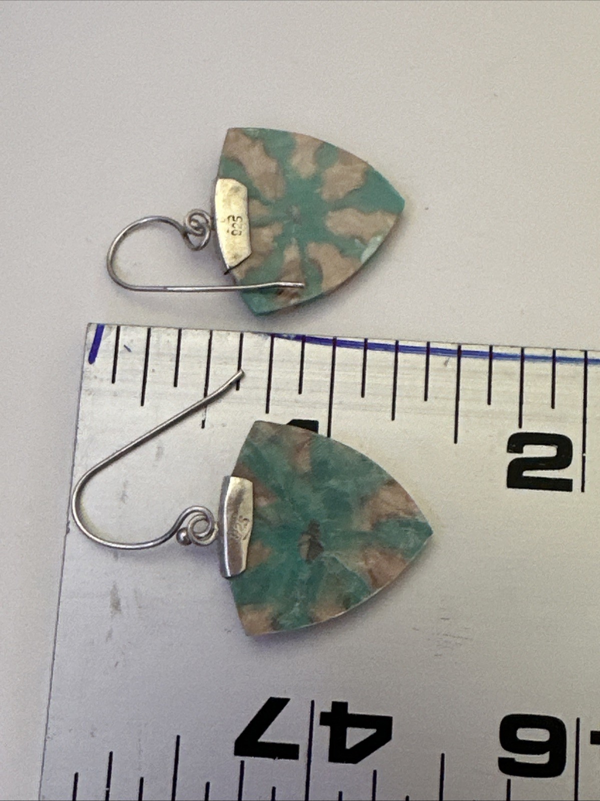 Turquoise Resin & Shell Drop Dangle Hook Earrings Sterling Silver