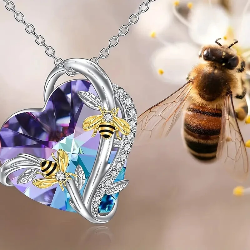 Rainbow Mystical Fire Topaz 925 Sterling Silver Charm Honey Bee Pendant Necklace