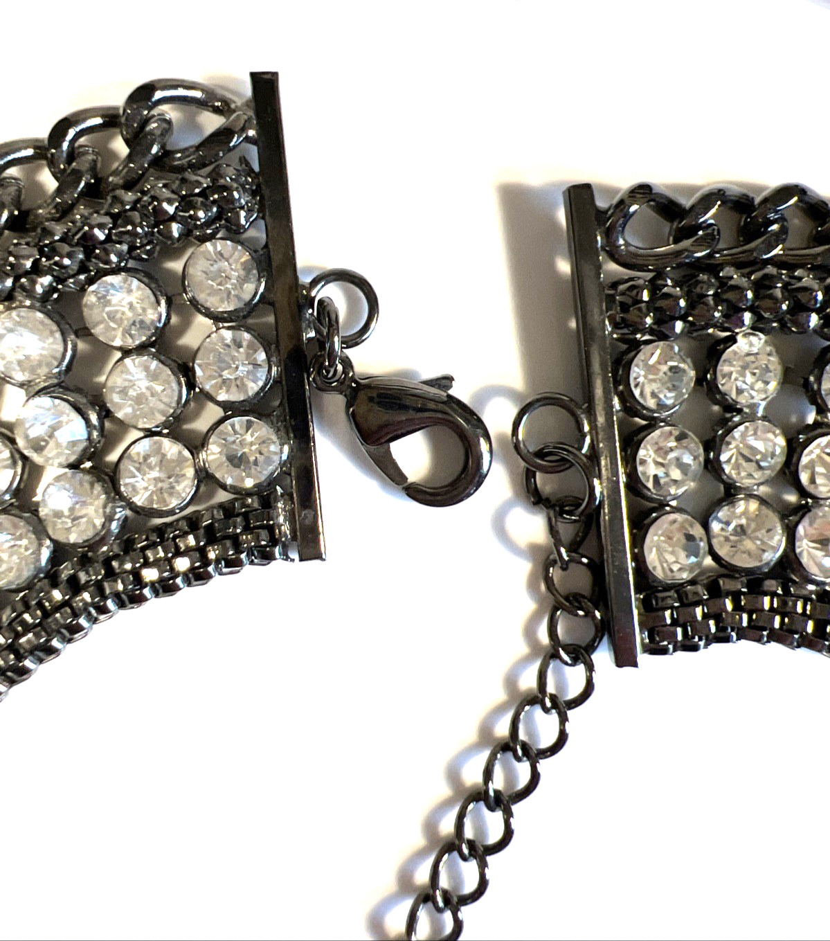 Cleopatra Collar Necklace Gun Metal with Clear Stones 17 Inches Lobster Claw #3