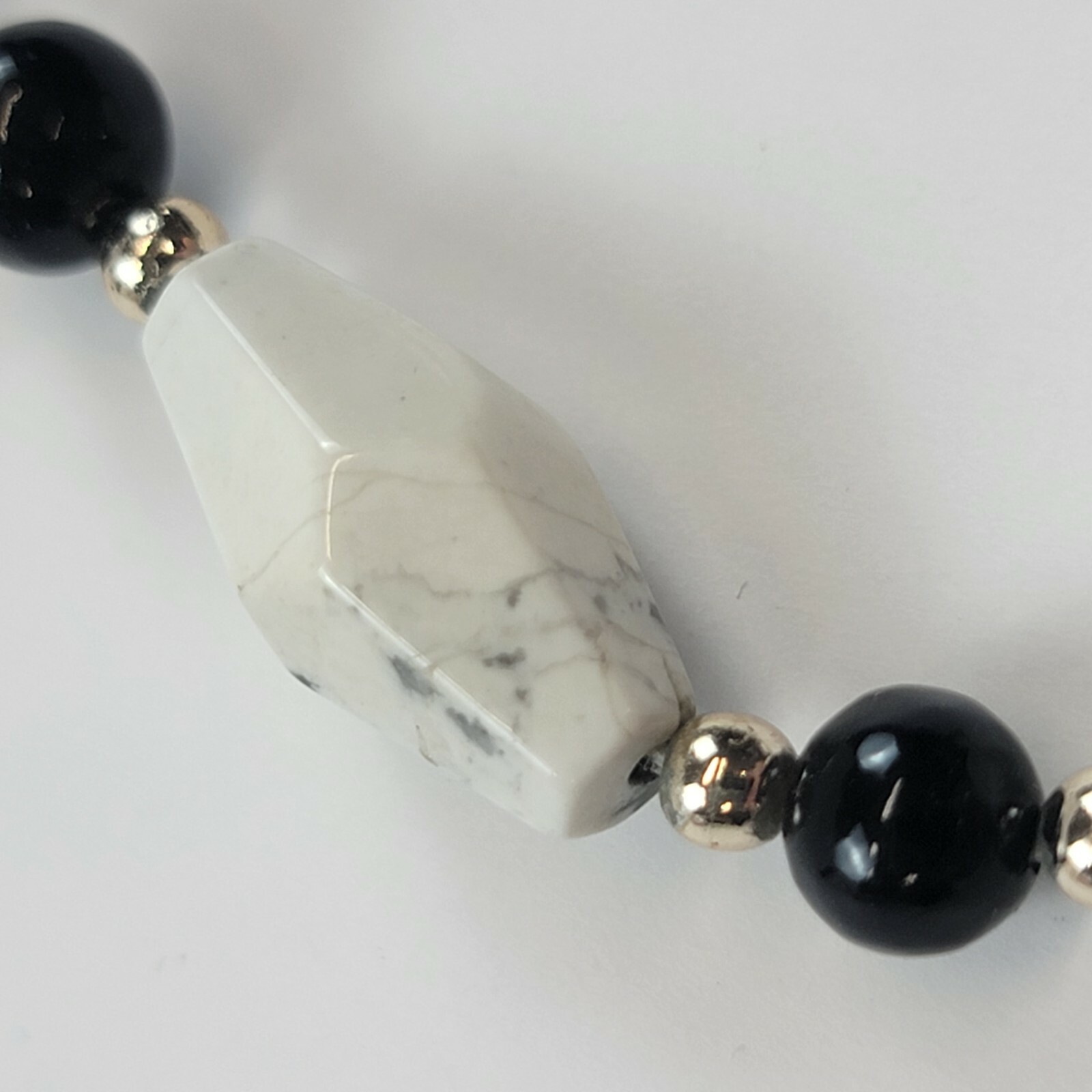 Gray Howlite Black Tourmaline Beaded Necklace 30 In Silver-Tone Bicone Continous