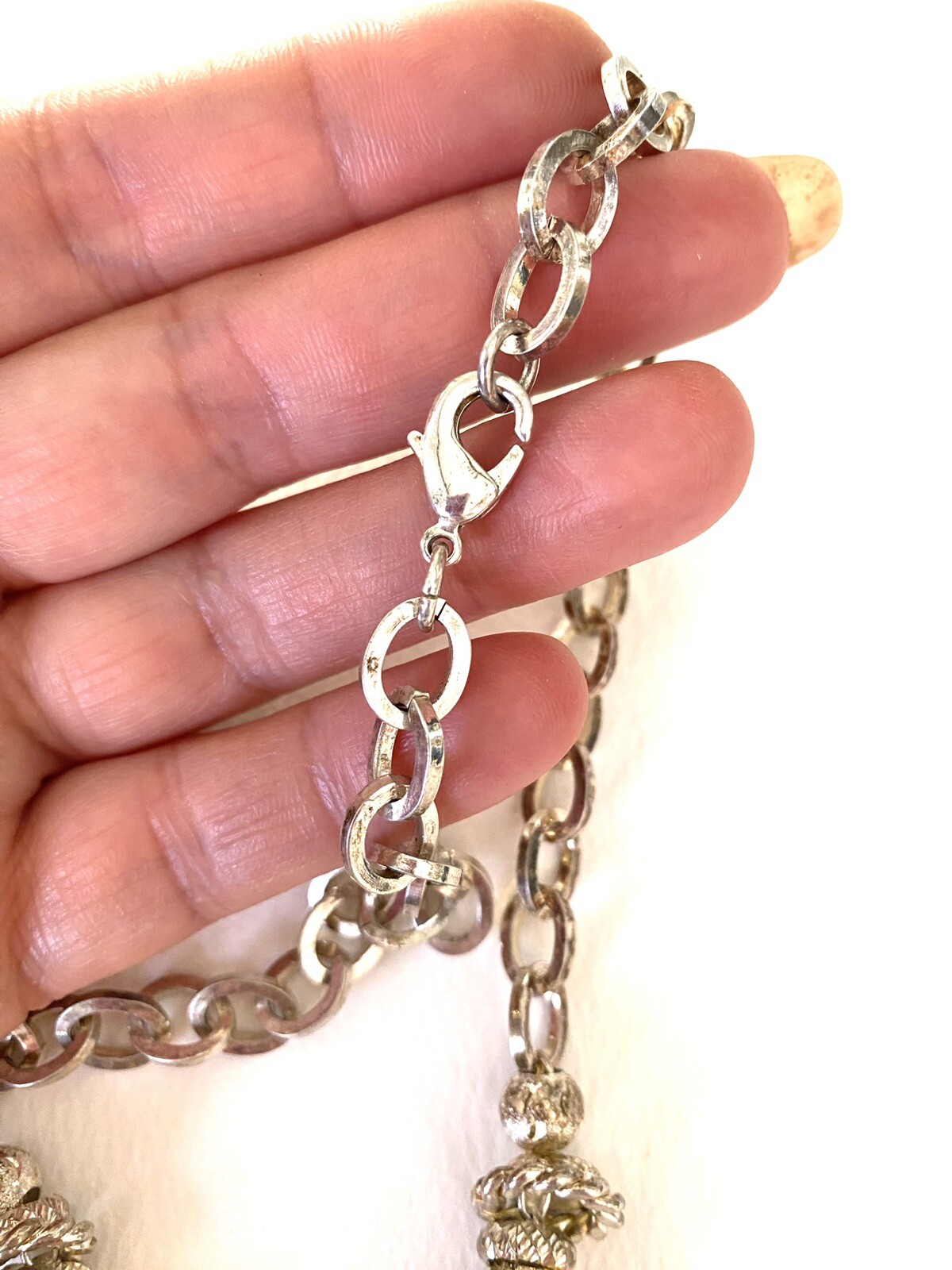 Estate Find Silver Tone Thick Chain Charm Statement Necklace 16”