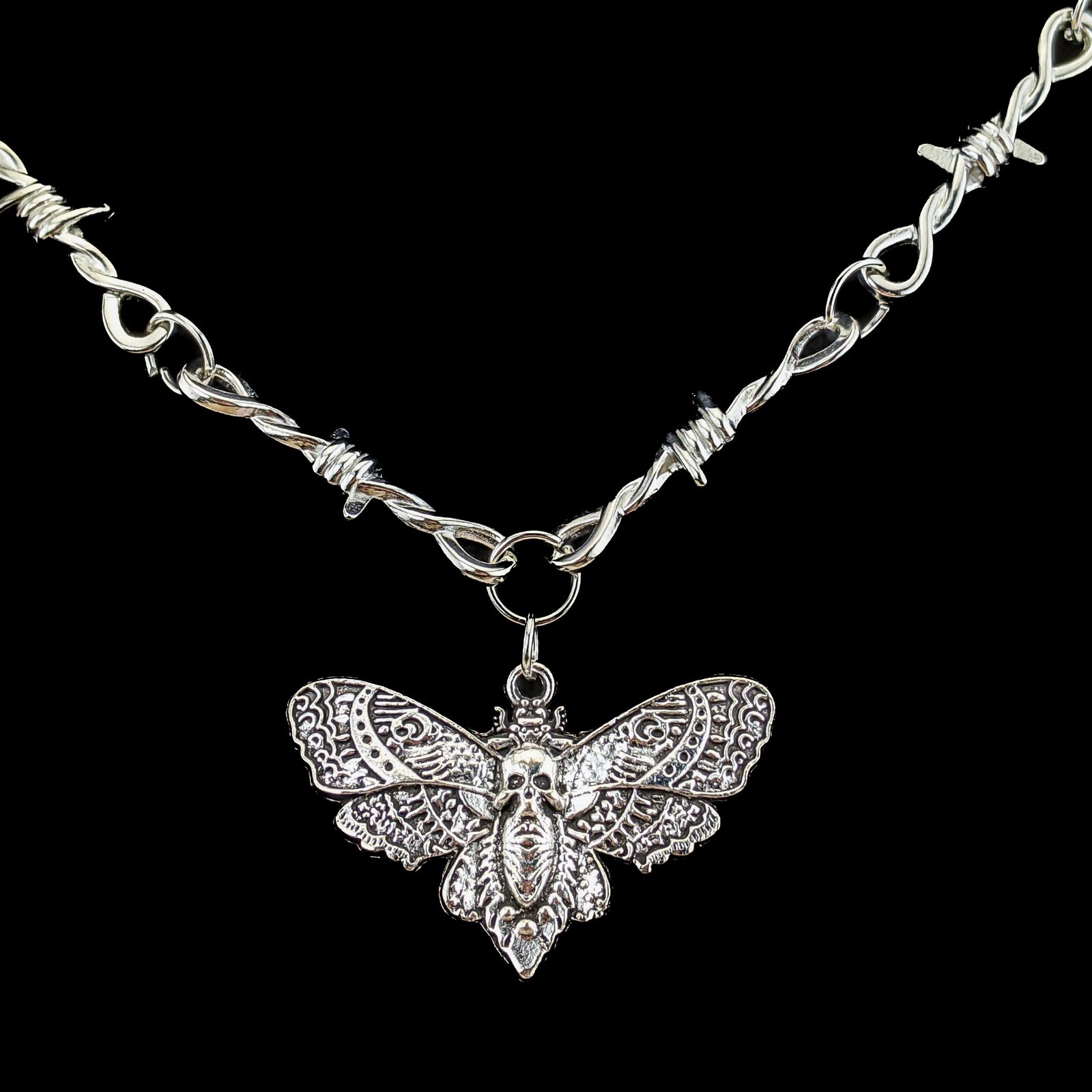 Deaths Head Moth Barbed Wire Choker Necklace goth oddities jewelry skull gift