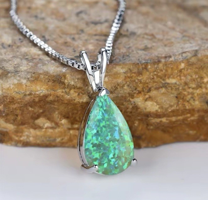 DEAL! Gorgeous Green Fire Opal Teardrop Necklace, Earrings, & Bracelet Set