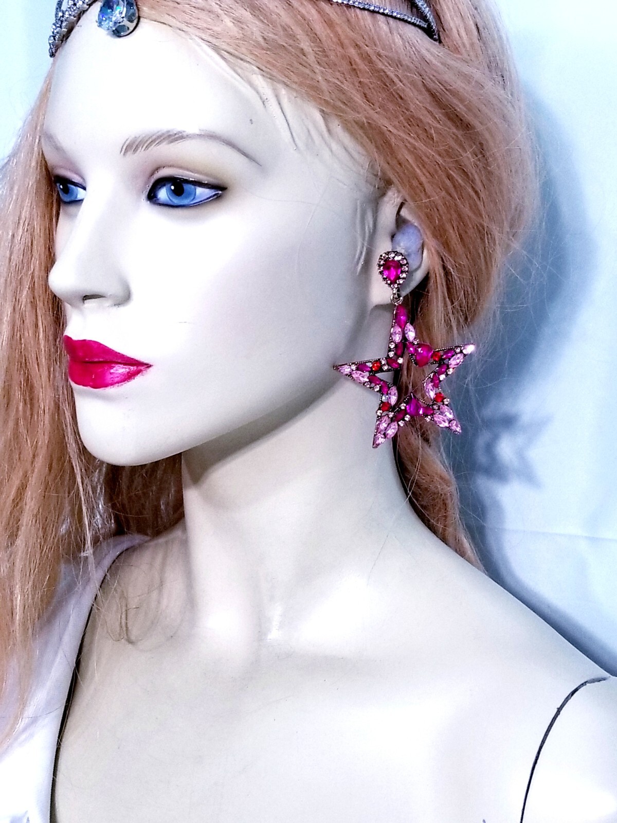 Chandelier Rhinestone Crystal Pageant Bridal Earrings Pink Drop Dangle 3.2 inch