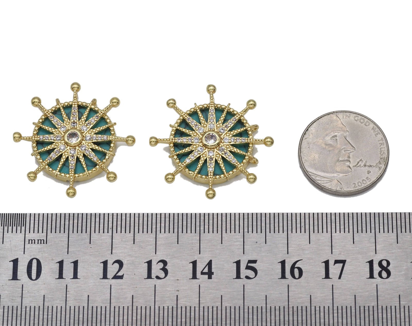 Gold CZ North Star On Turquoise Stone Charm, Sku#L704