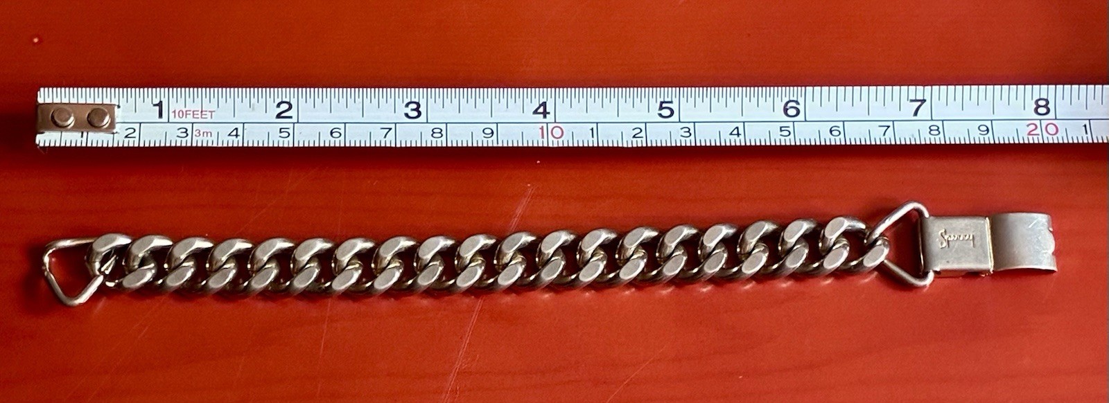 Sperry Silver Tone Signed Curb Link Chain Bracelet 8 in Fold-Over Clasp