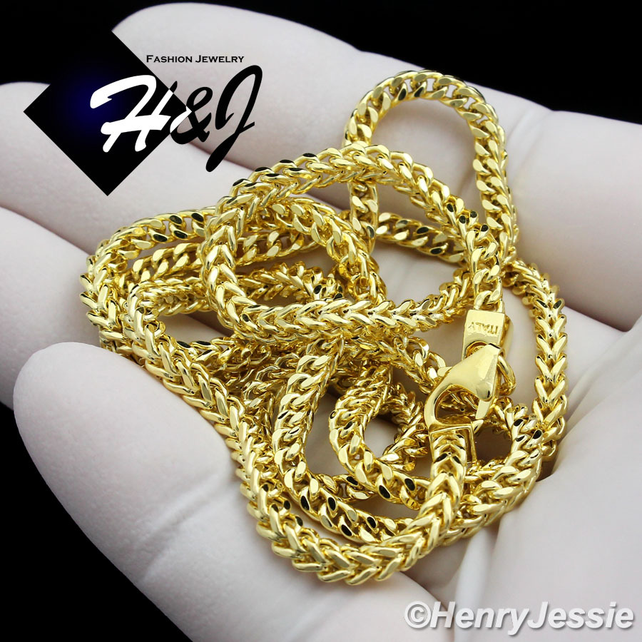 30″MEN 925 STERLING SILVER 2.5MM GOLD PLATED FRANCO BOX CURB CHAIN NECKLACE*GSN8