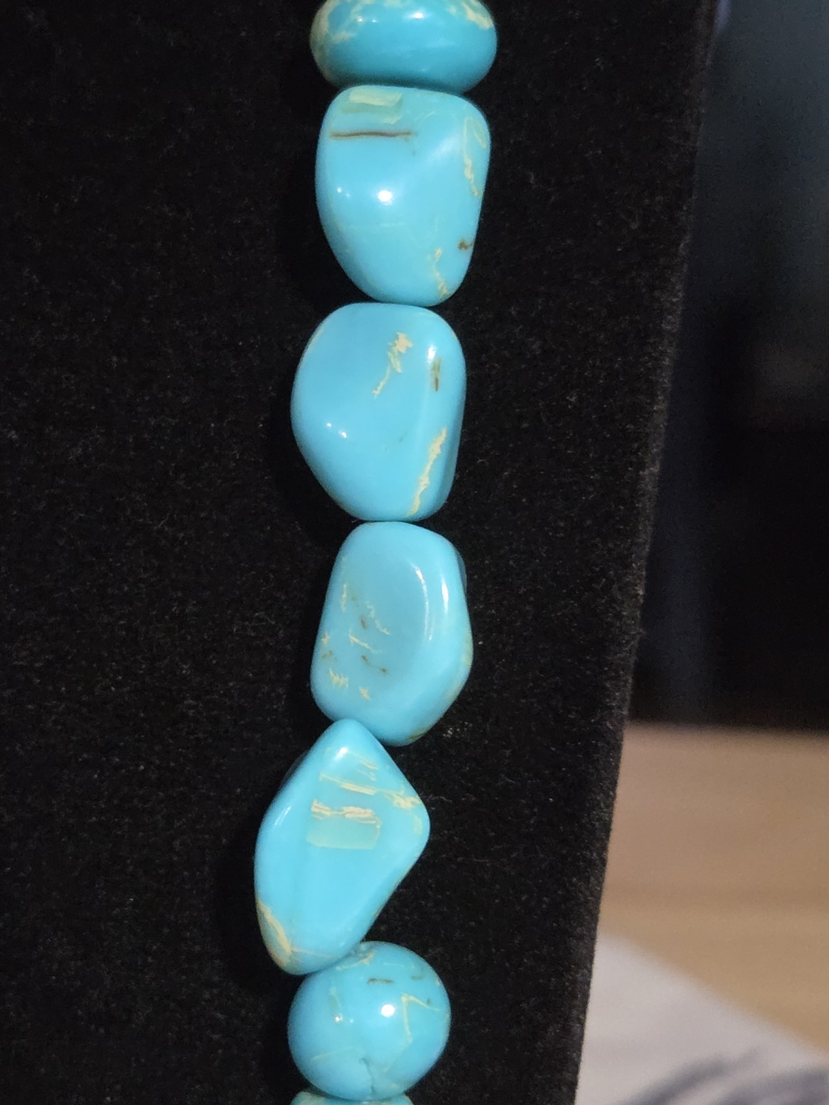22″ Stabilized Turquoise Matrix Bead Necklace 925 Sterling Silver Clasp