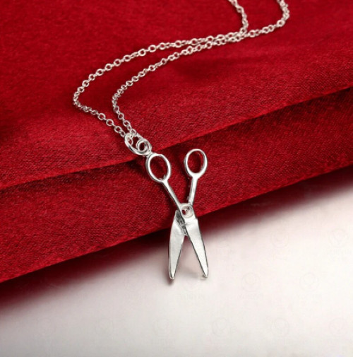 Silver Scissors Pendant Necklace, Hair Stylist, Barber, Craft – Stainless Steel