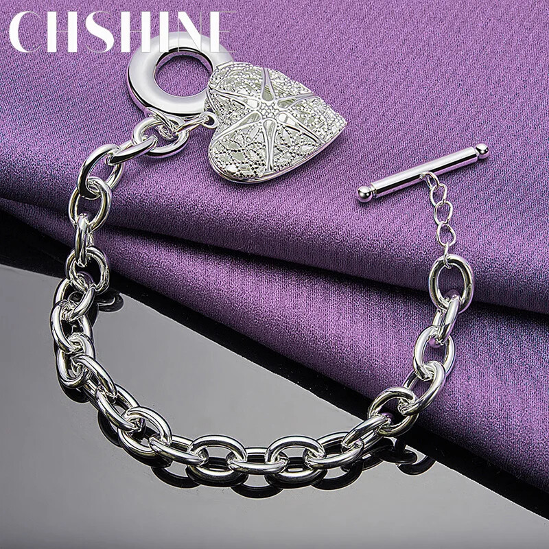 CHSHINE 925 Sterling Silver Heart Bracelet OT Buckle Chain Charm Fine Jewelry