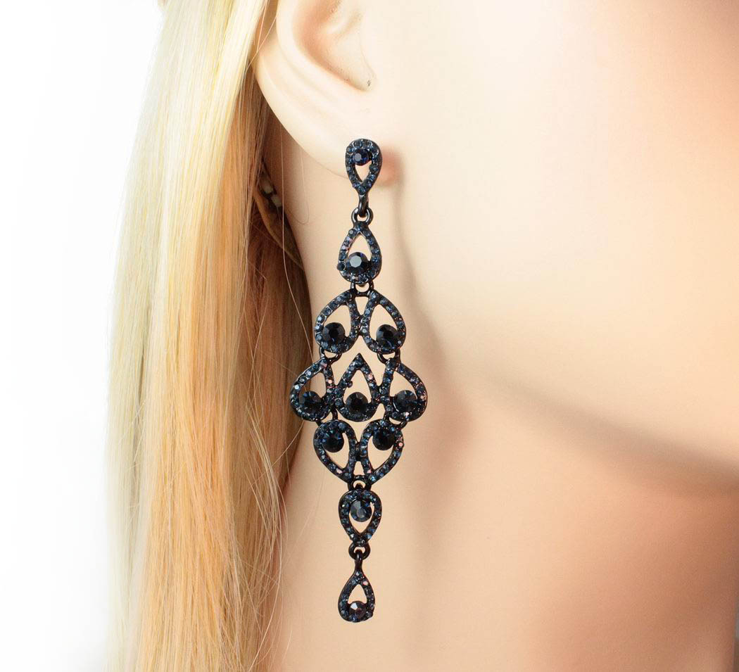 DROPS AUSTRIAN CRYSTAL RHINESTONE BLUE CHANDELIER DANGLE EARRINGS BRIDAL E2088B