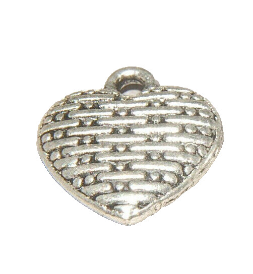 Heart #1 Love Patterned Textured Charm Tibetan Silver J1131
