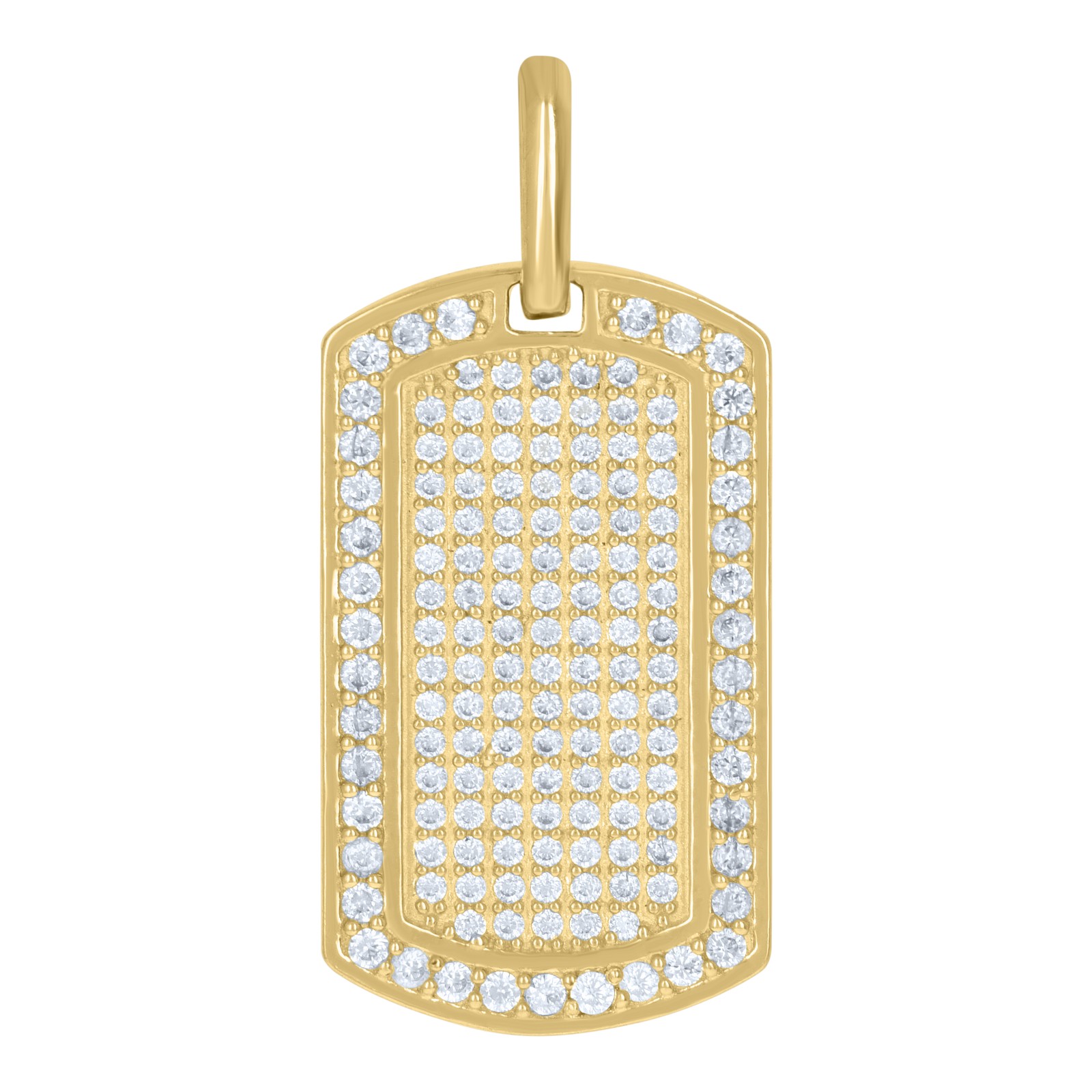 10K Yellow Gold Round Cut CZ Men’s Iced Out 1.30″ Military Charm Dog Tag Pendant