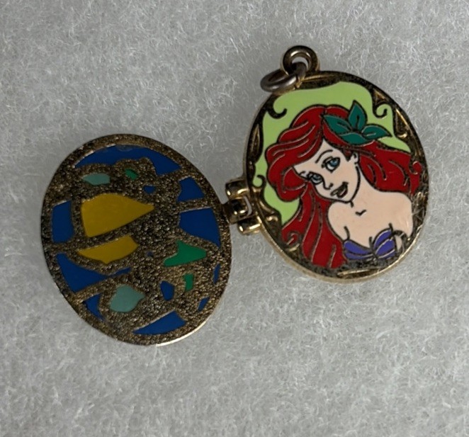 Vintage RARE Disney Little Mermaid Flipper Stain Glass Gold Tone Locket Pendant