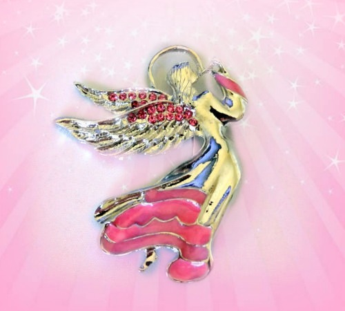 PINK ENAMEL ANGEL SILVER BROOCH PIN~MOTHERS DAY BIRTHDAY GIFT FOR HER MOM WIFE