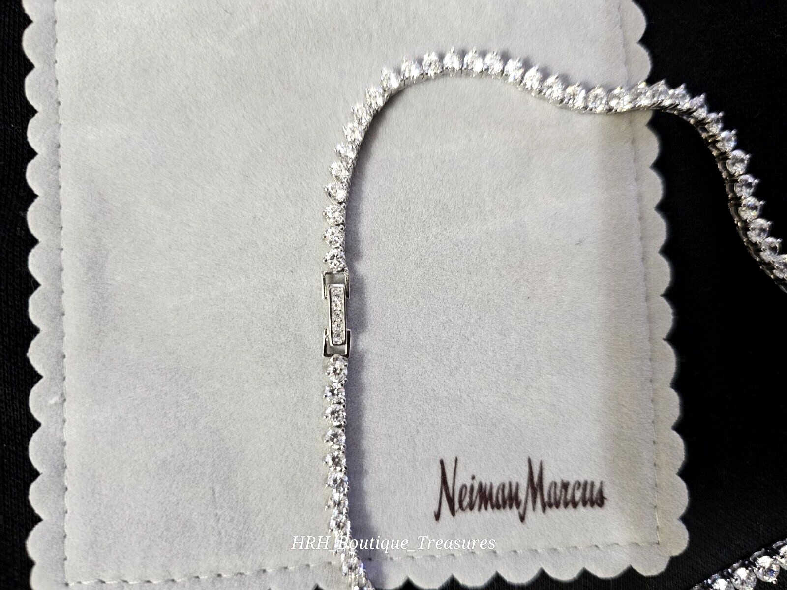 Vintage Neiman Marcus CZ Tennis Necklace 925 Sterling Rhodium Plated 16” New