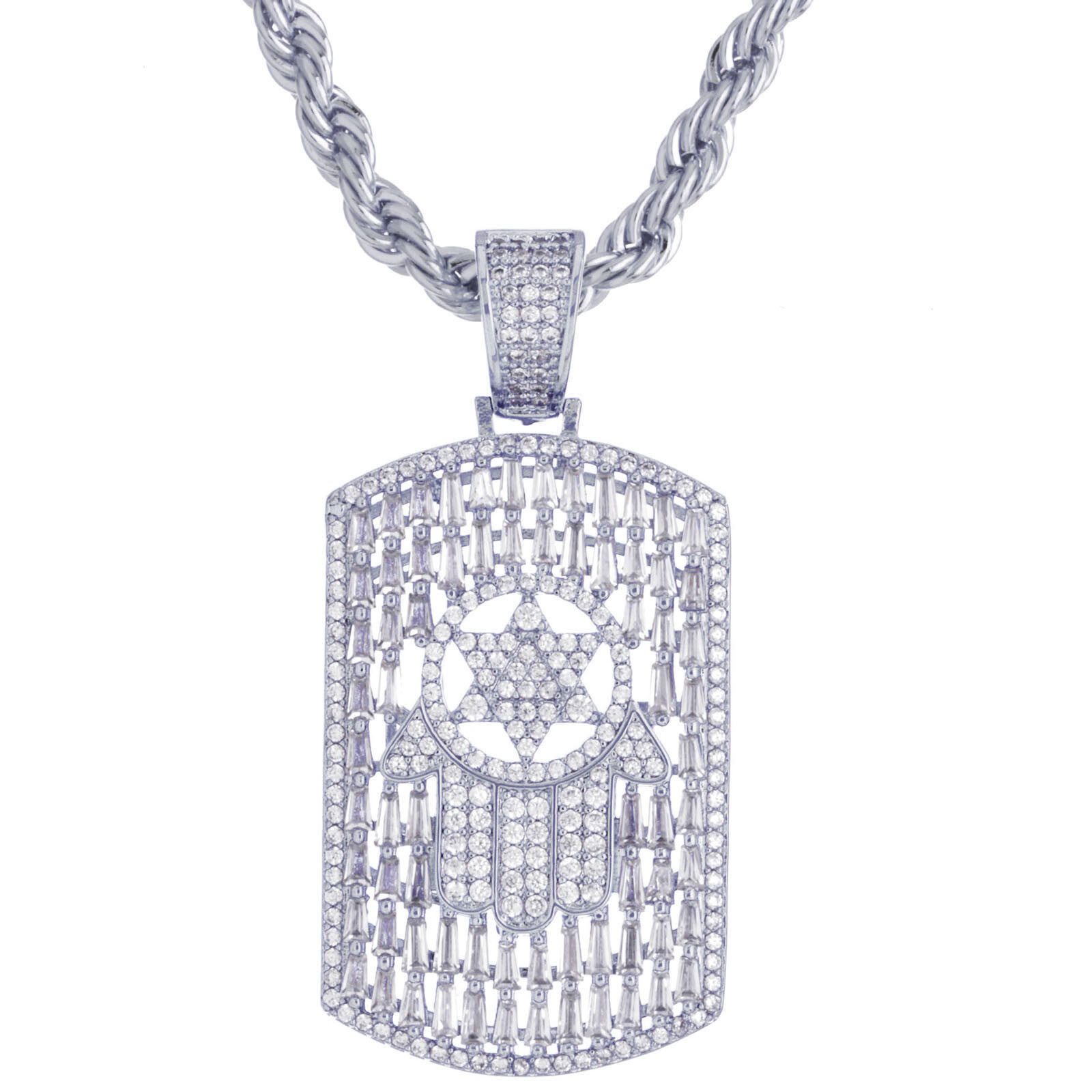 Men’s Dog Tag Hamsa Pendant 20 inch Choker Rope Chain Necklace BCR 17097