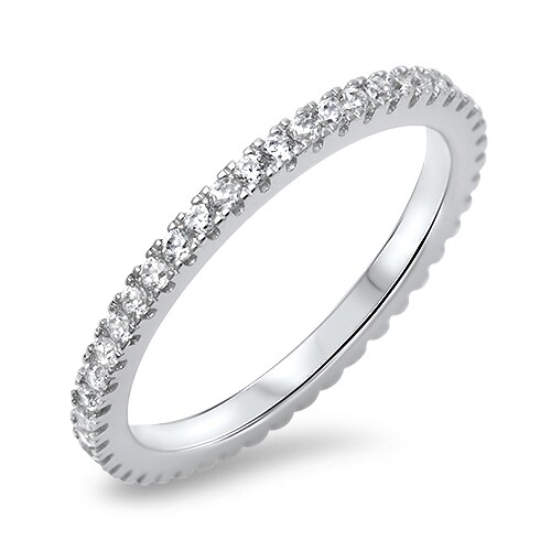 .925 Sterling Silver Clear Cubic Zirconia Eternity Promise Ring Size 4 to 10