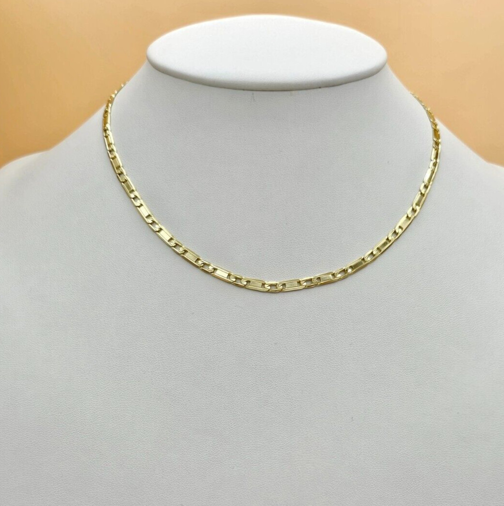 14K Gold Plated Chain Necklace – Flat Curb Link Style – 17.5in Long – 3.75mm