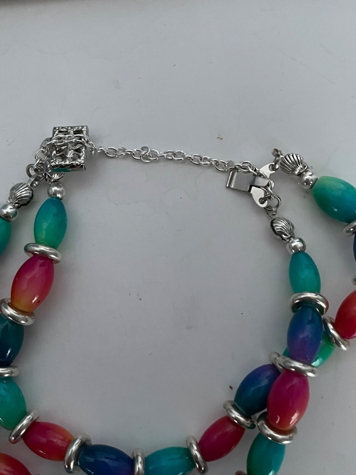 Tie Dye Bead Double Bracelet blue pink green purple silver tone DD104