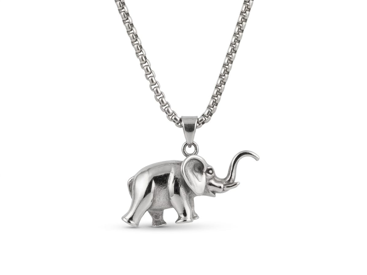 Men Stainless Steel 3D Solid Casting Elephant Style Pendant Necklace 24 inch