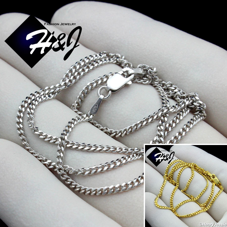 16″-30″MEN 925 STERLING SILVER 2MM GOLD PLATED/SILVER MIAMI CUBAN NECKLACE*SN14