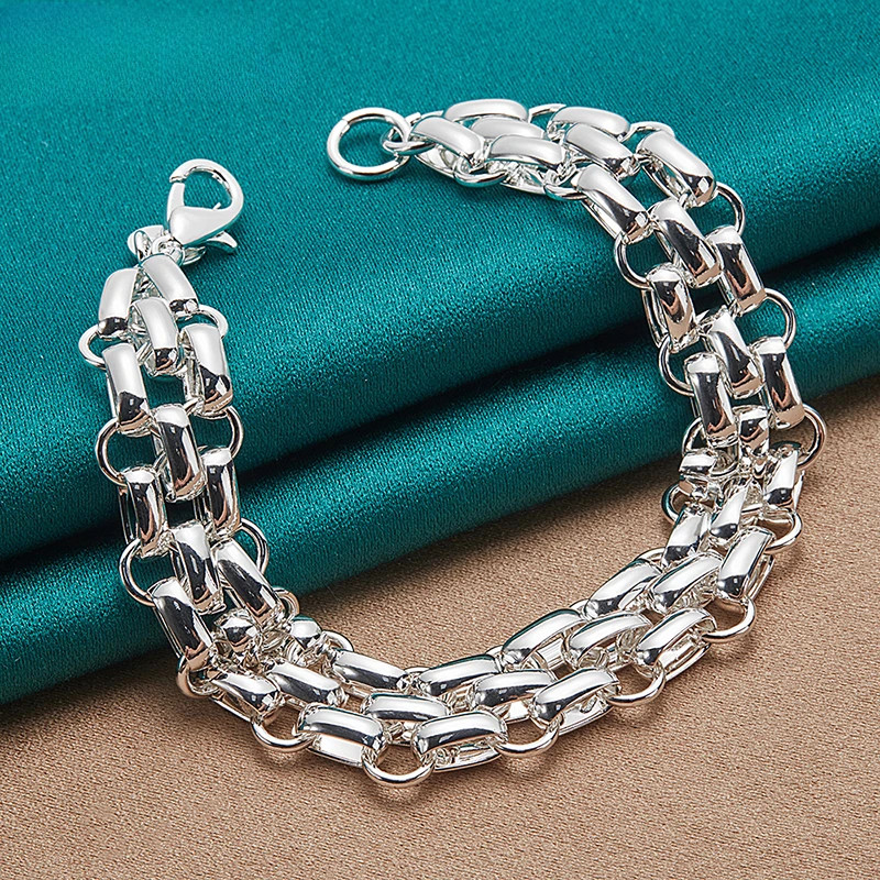 Lnterlocking Circle Color Silver Chain for Women Plated Bracelet
