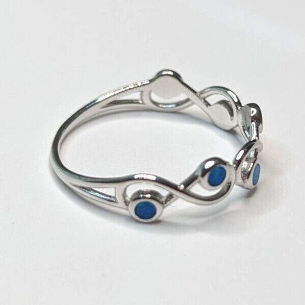 Infinity Promise Ring Lab Blue Opal Sterling Silver Band Size 4 to 10 NEW