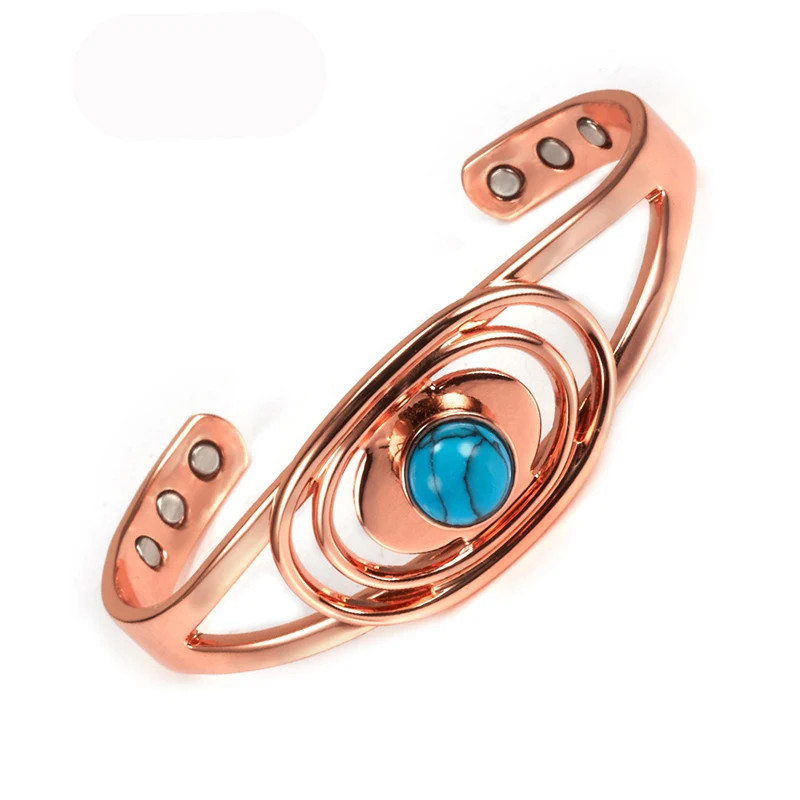 Magnetic Pure Copper Bracelets For Women Blue Stone Adjustable Open Cuff Health