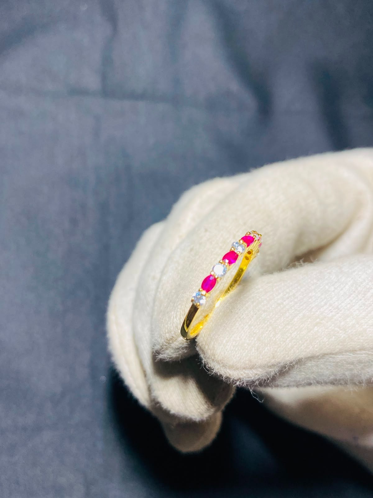 925 Sterling Silver Lab Ruby CZ Wedding Anniversary Ring Yellow Gold Plated Band