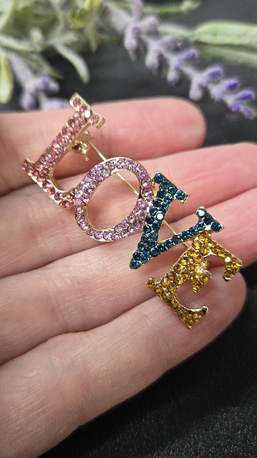 Love Brooch Multicolor Crystal Rhinestone Love Pin