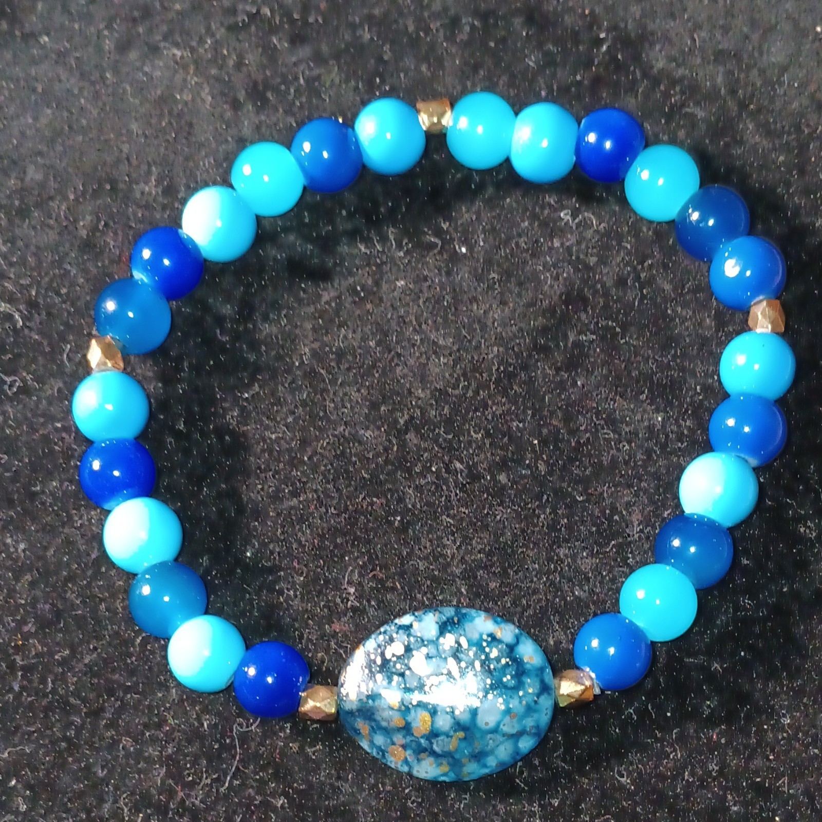 6pc Mixed Lot Beaded Stretch Bracelets Blue Green White Glass Beads w/ Charms