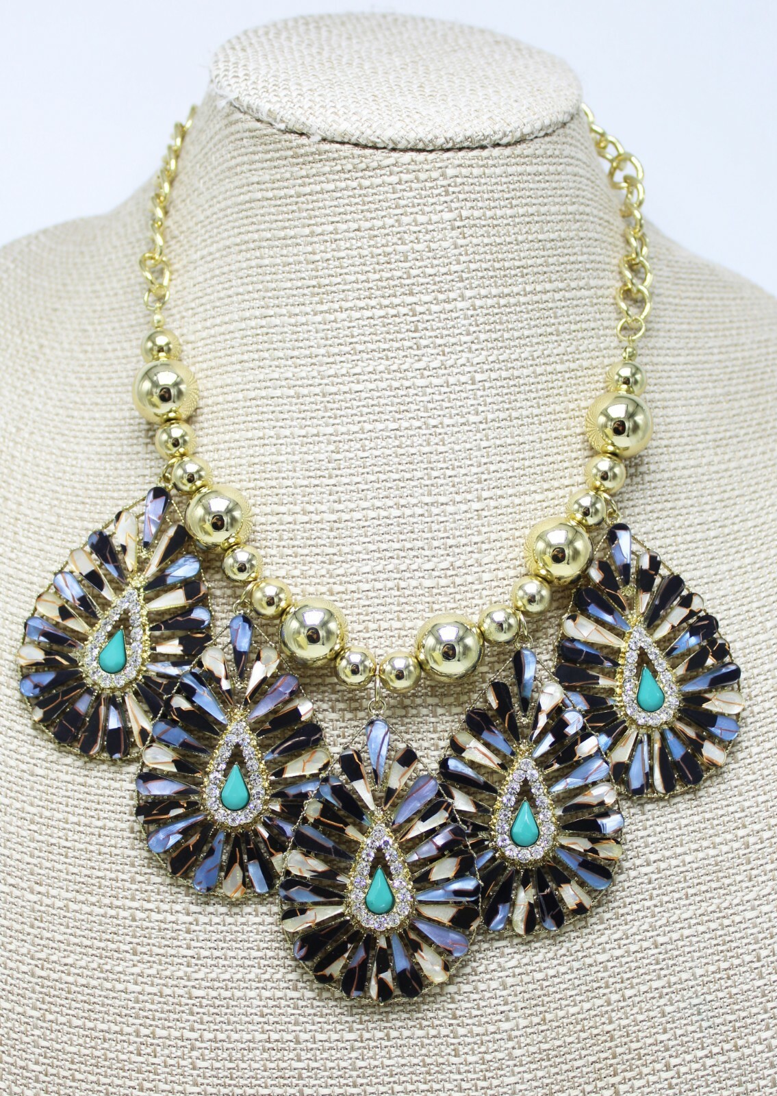 Fancy New Gold Rhinestone Crystal Statement Necklace NIP with $59 Tags #N2646
