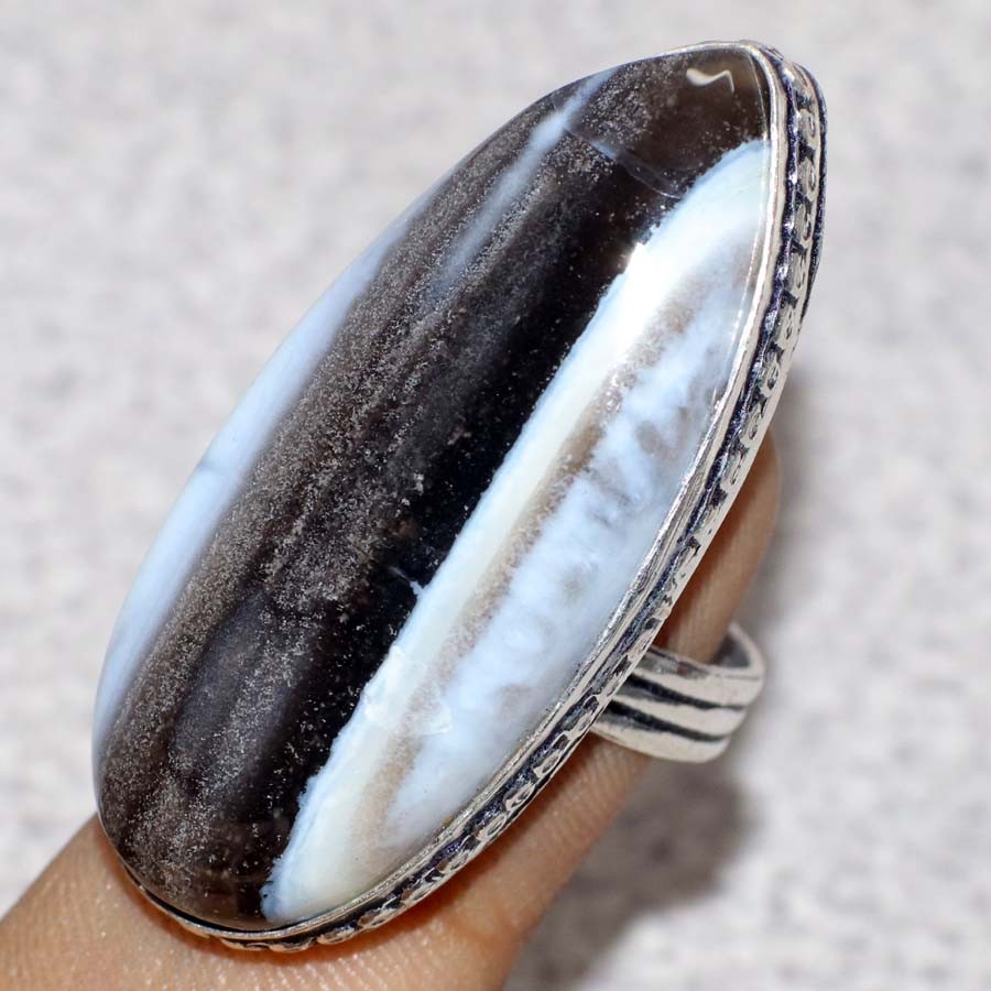 925 Silver Plated Massive Owyhee Blue Opal Ring US 7 Special Edition Design GW